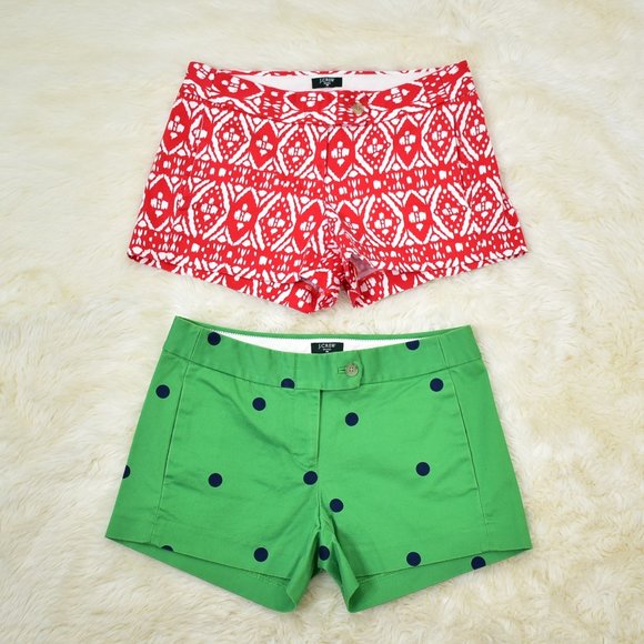 J Crew Factory Stretch City Fit Chino Shorts Size 0 Red Green Clothes Lot Preppy - Picture 1 of 13